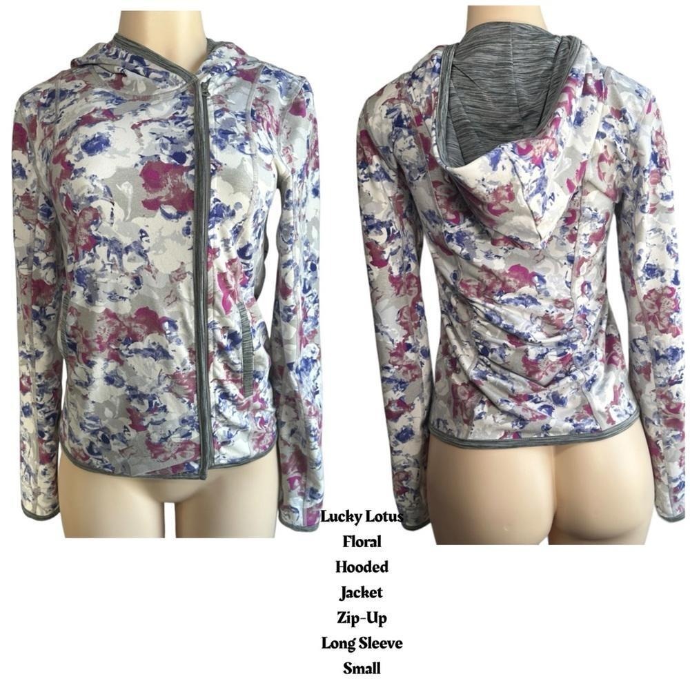 Lucky Lotus Floral Hooded Jacket Zip-Up Long Sleeve‎ Casual Small